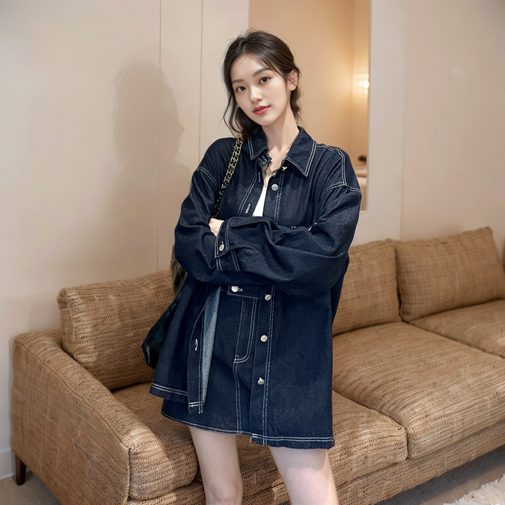 デニムセットアップ ゆったりミニスカートセット