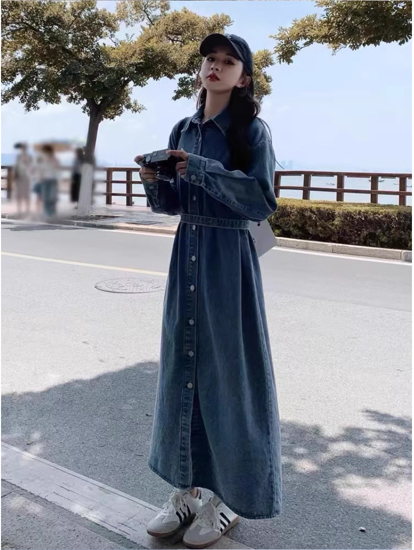 デニムセットアップ デニムロングシャツワンピーススカートセットアップ
