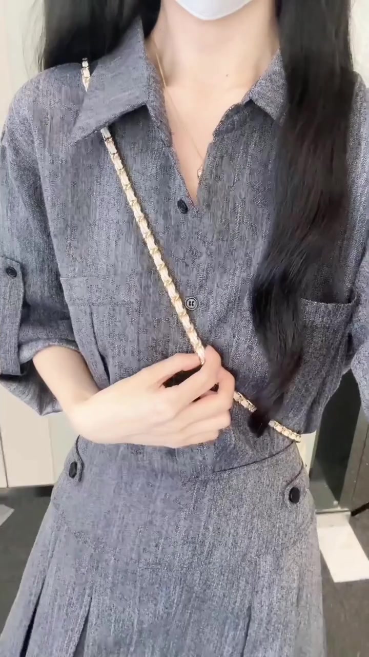デニムセットアップ シャツ×プリーツミニスカート セット