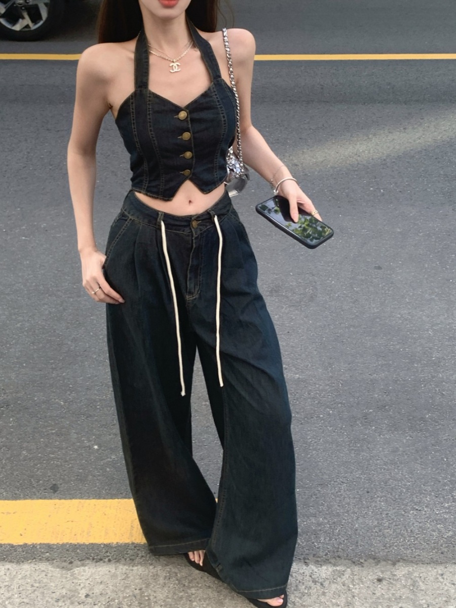 デニムセットアップ 麗しのビスチェワイドパンツセット