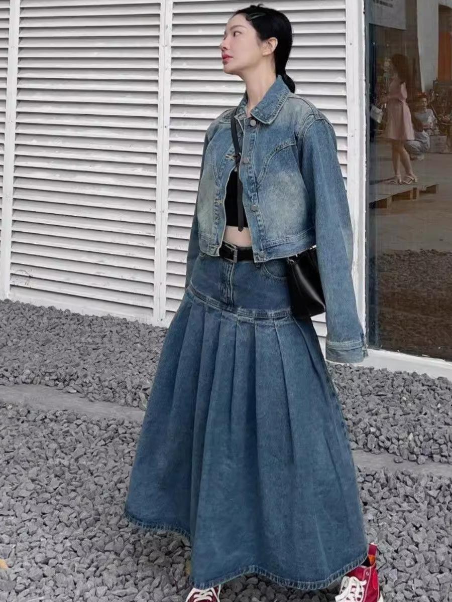 デニムセットアップ クラシカルプリーツデニムセット