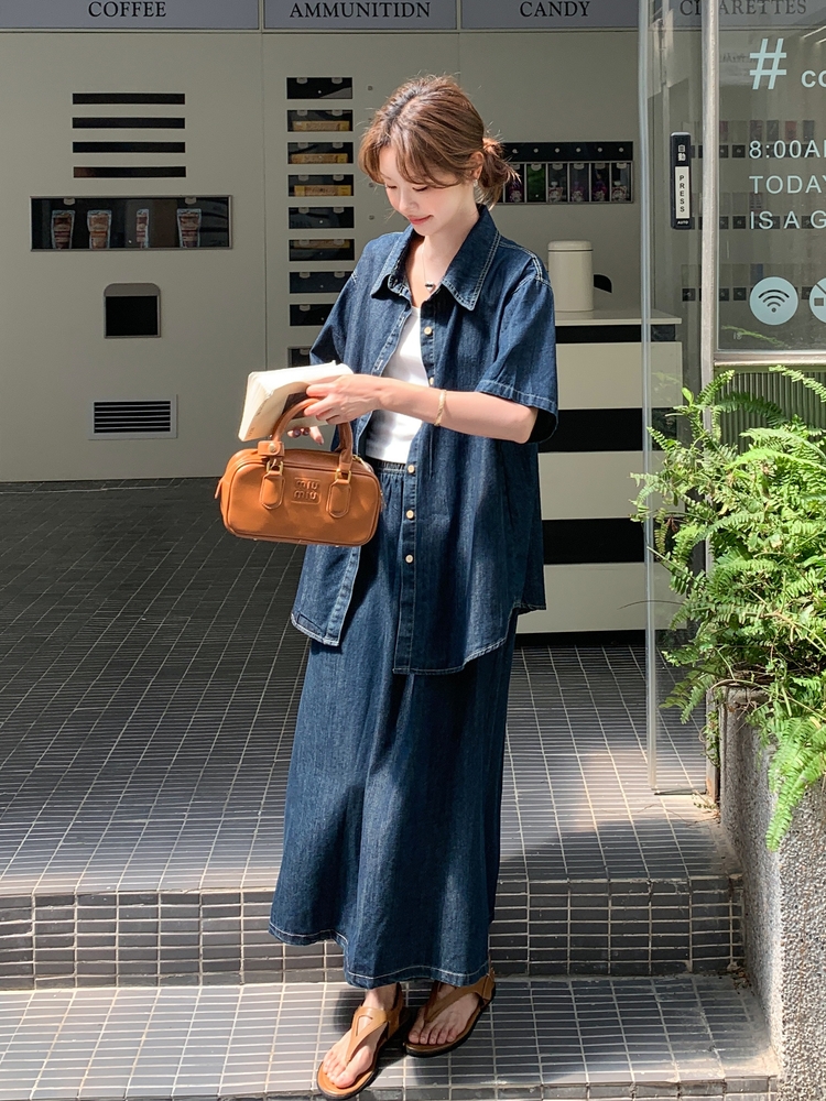 デニムセットアップ こなれ感ゆったりシルエット上下セット