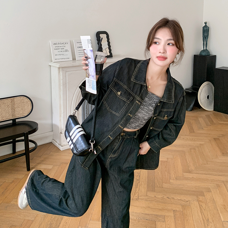 デニムセットアップ ゆったりデニム上下セットアップ