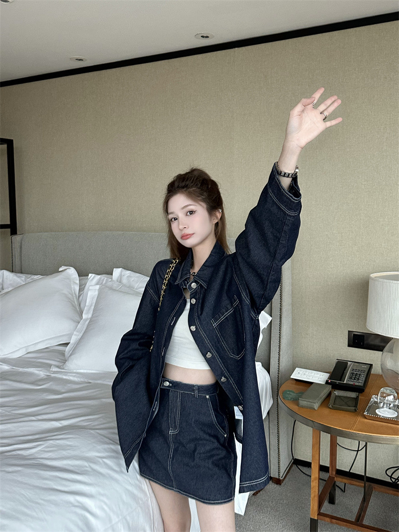デニムセットアップ ゆったりミニスカートセット