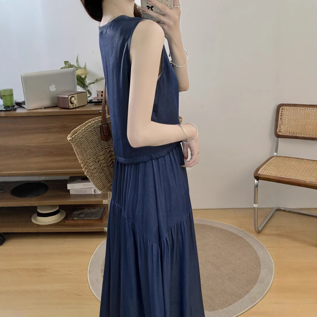 デニムセットアップ 夏日ティアードマキシセット