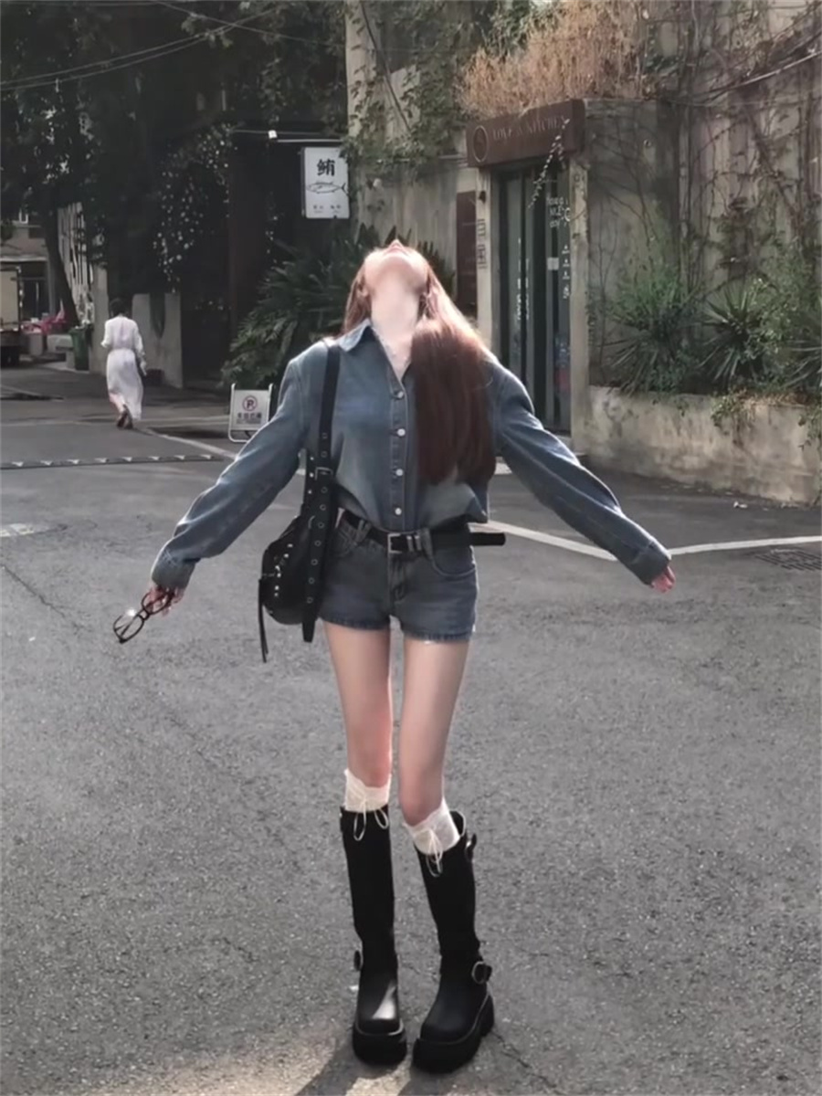 デニムセットアップ クラシカルシャツショートセット