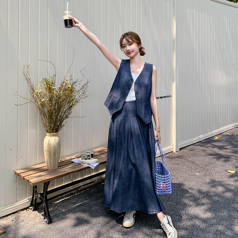 デニムセットアップ 涼やかベスト&ロングスカートセット