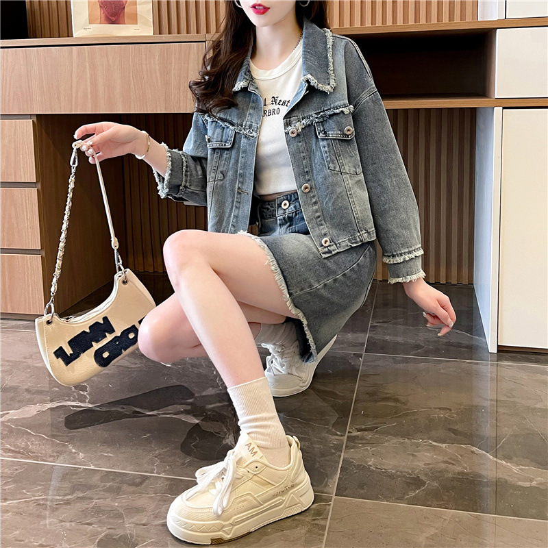 デニムセットアップ クロップド丈ジャケット×ミニスカート