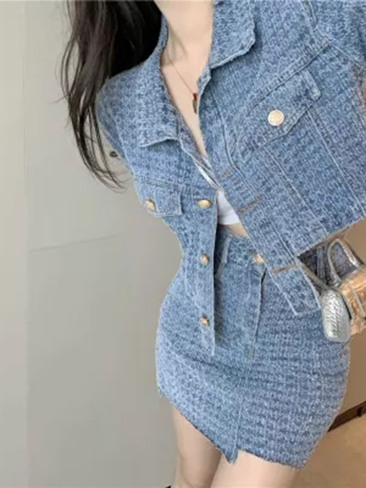 デニムセットアップ クロップド丈ジャケット＆ミニスカート