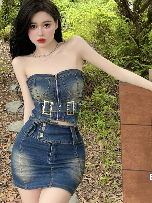 デニムセットアップ 美しいシルエット ビスチェデニムセット