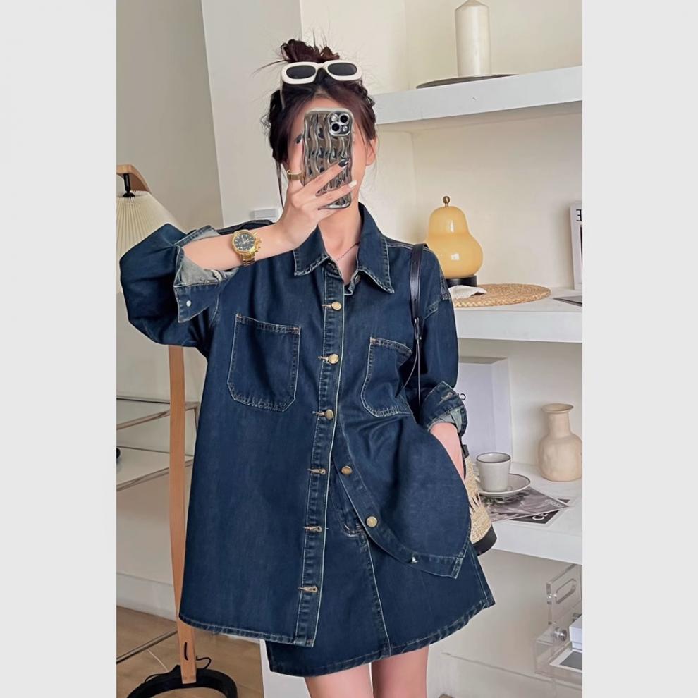 デニムセットアップ ゆったりシルエット ミニスカートセット
