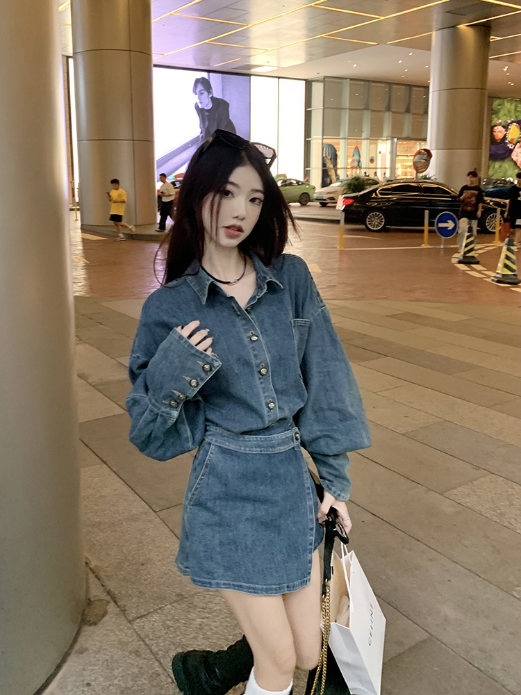 デニムセットアップ ゆったりシルエット巻きスカートセット