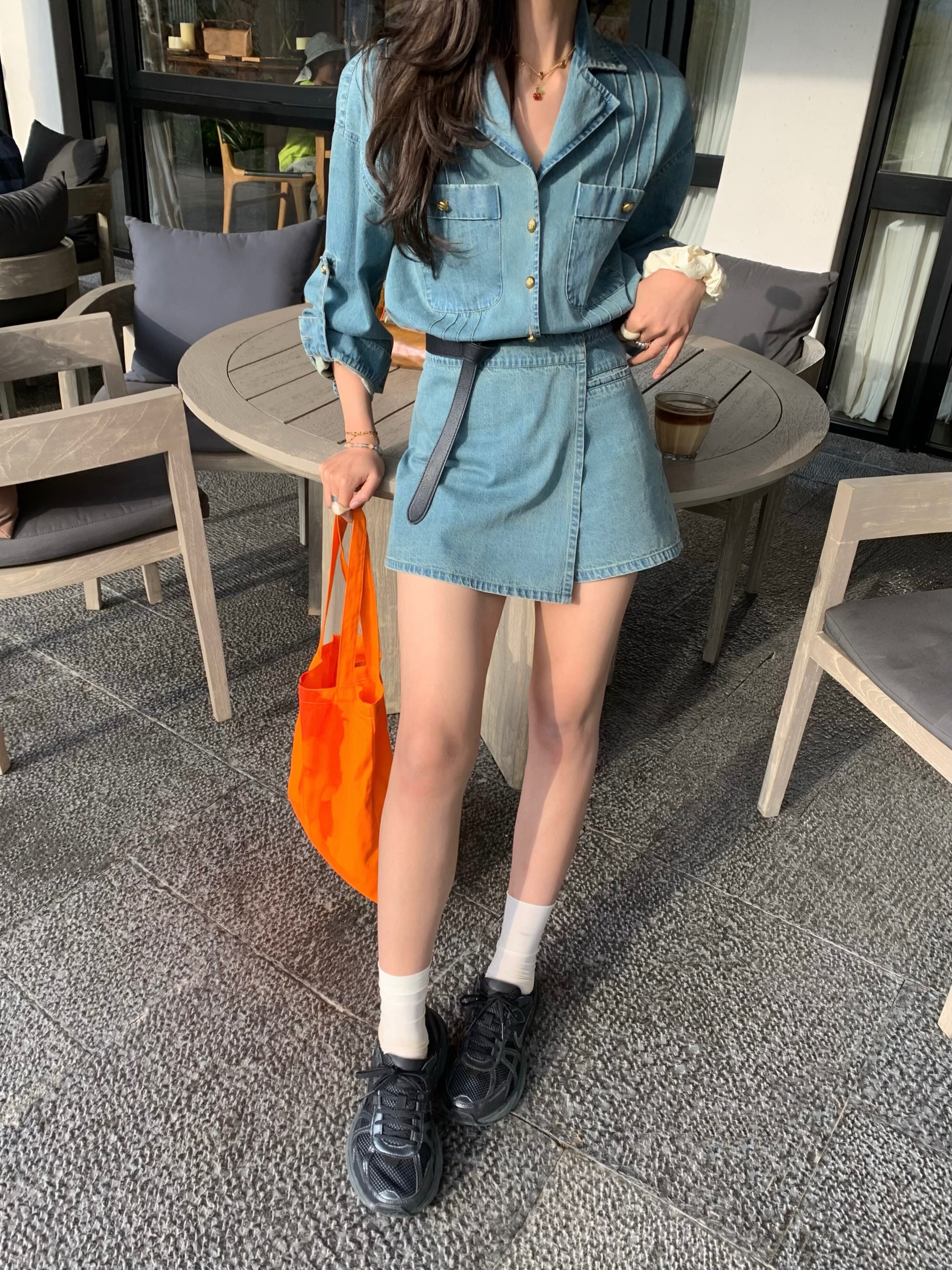 デニムセットアップ こなれ感ミニスカートセットアップ
