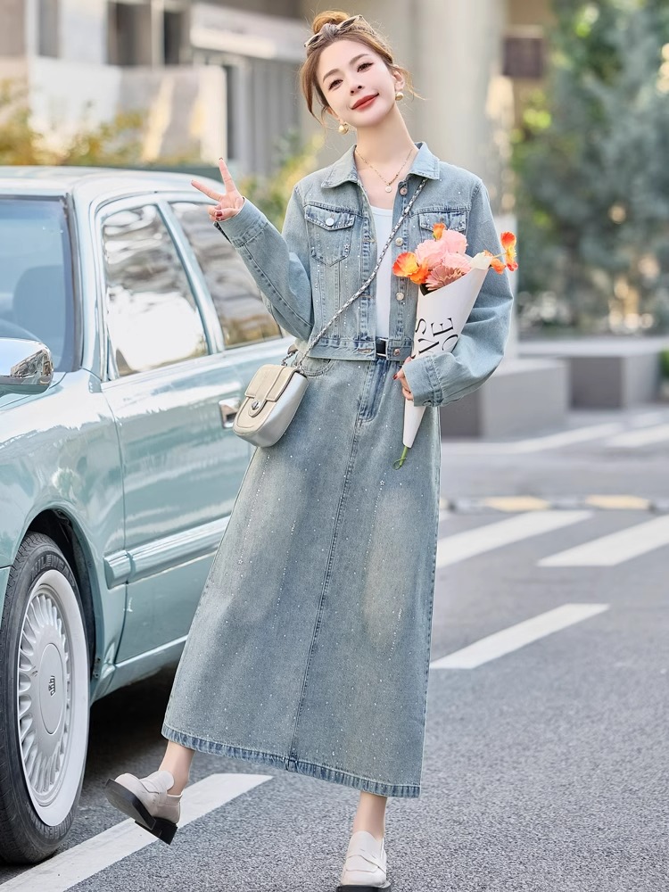 デニムセットアップ 大人のデニムジャケット＆ロングスカート