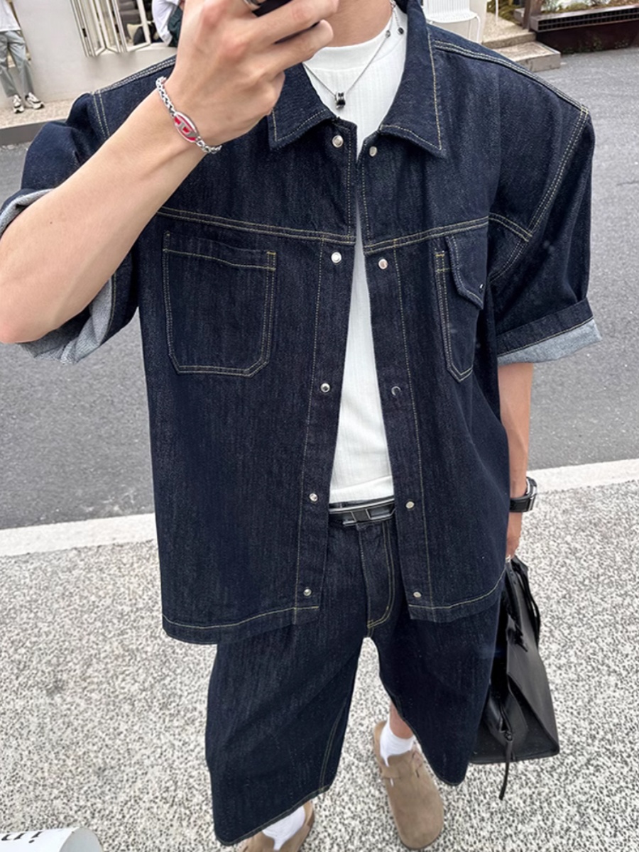 デニムセットアップ 半袖ゆったりデニムセットアップ