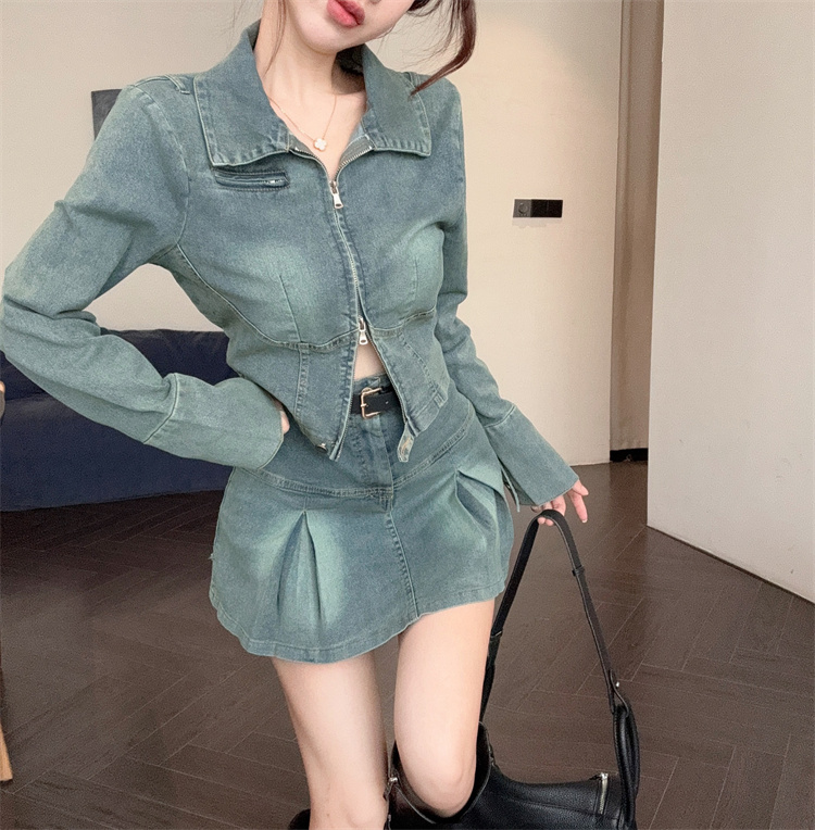 デニムセットアップ プリーツミニスカートツーピース