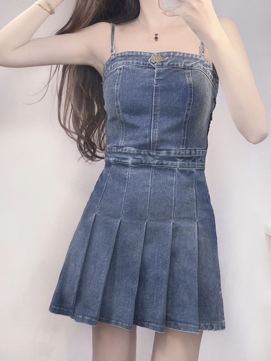 デニムセットアップ プリーツデニム上下セット
