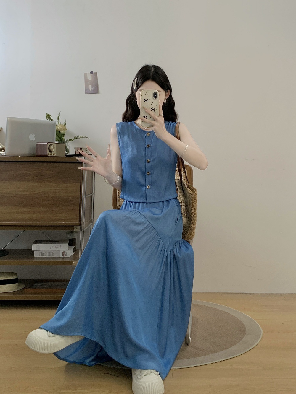 デニムセットアップ 優美ティアードベスト＆スカートセット
