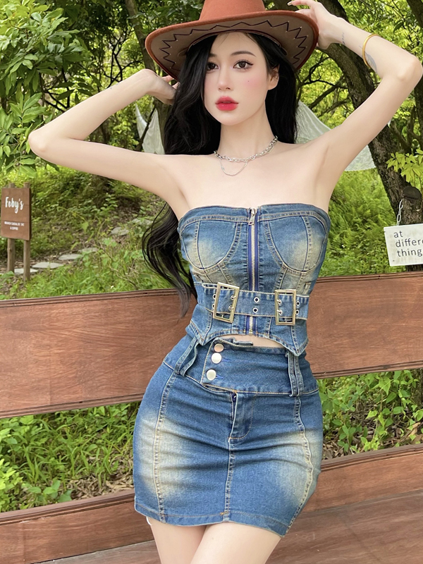 デニムセットアップ 美しいシルエット ビスチェデニムセット