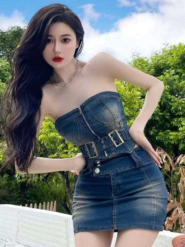 デニムセットアップ 美しいシルエット ビスチェデニムセット