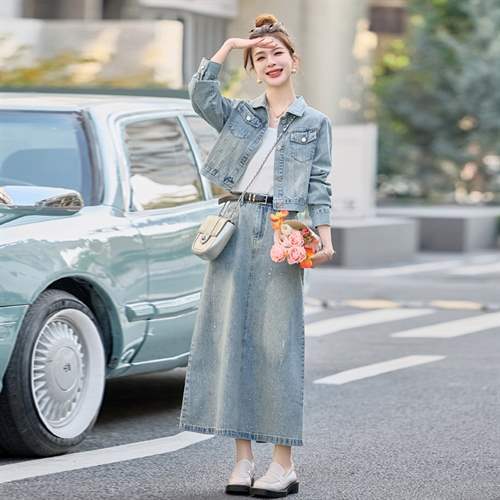 デニムセットアップ クラシックデニムジャケット＆ロングスカートセット