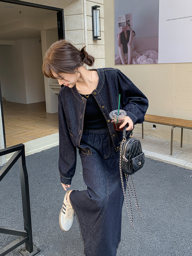 デニムセットアップ カジュアル優美ロングスカートセット