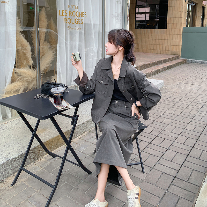 デニムセットアップ こなれ感ジャケット×スカートセット