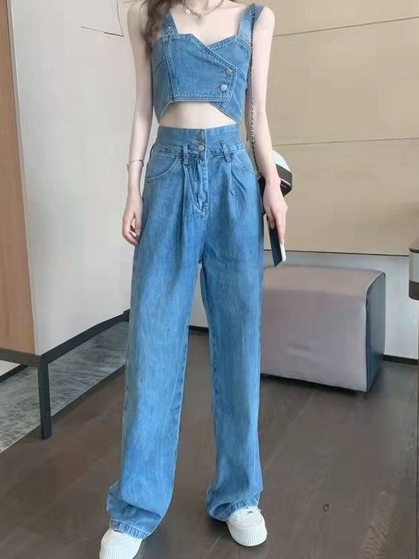 デニムセットアップ 胸元ハートビスチェデニムセット