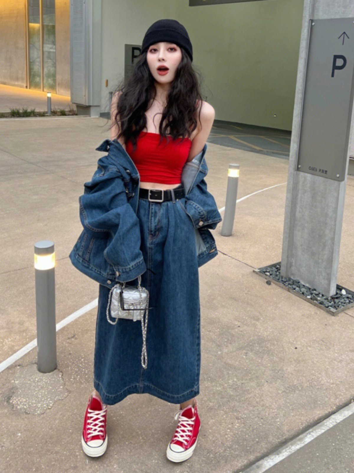 デニムセットアップ ゆったりシルエットデニム上下セット