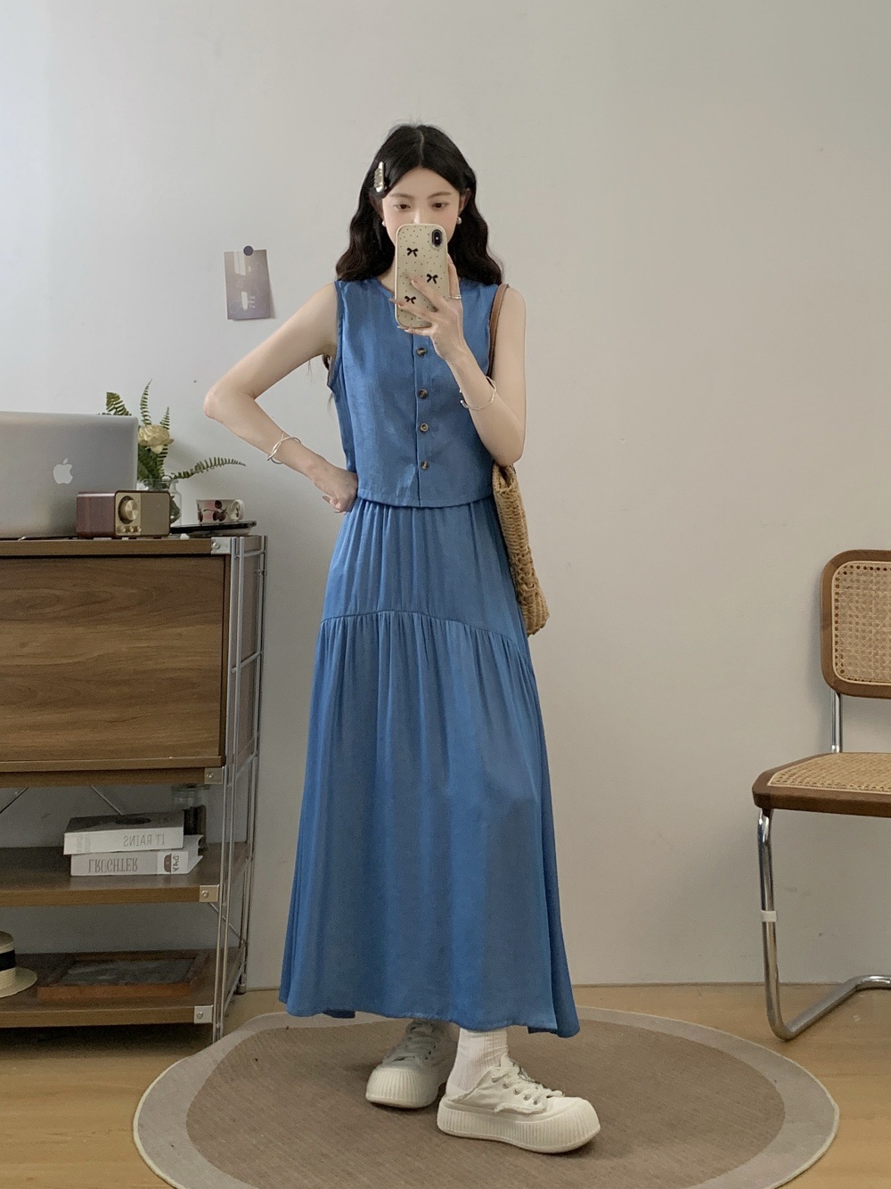 デニムセットアップ 優美ティアードベスト＆スカートセット