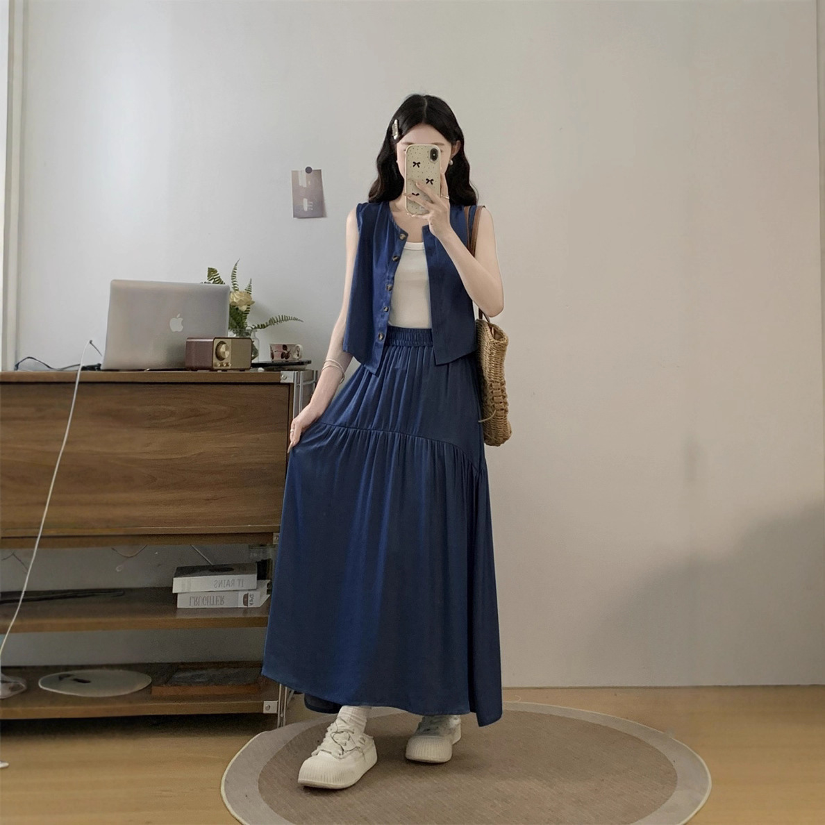 デニムセットアップ 優美ティアードベスト＆スカートセット