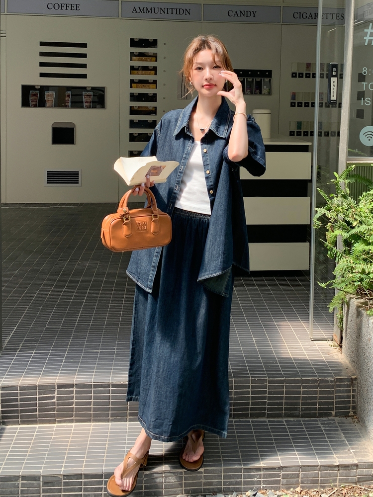 デニムセットアップ こなれ感ゆったりシルエット上下セット