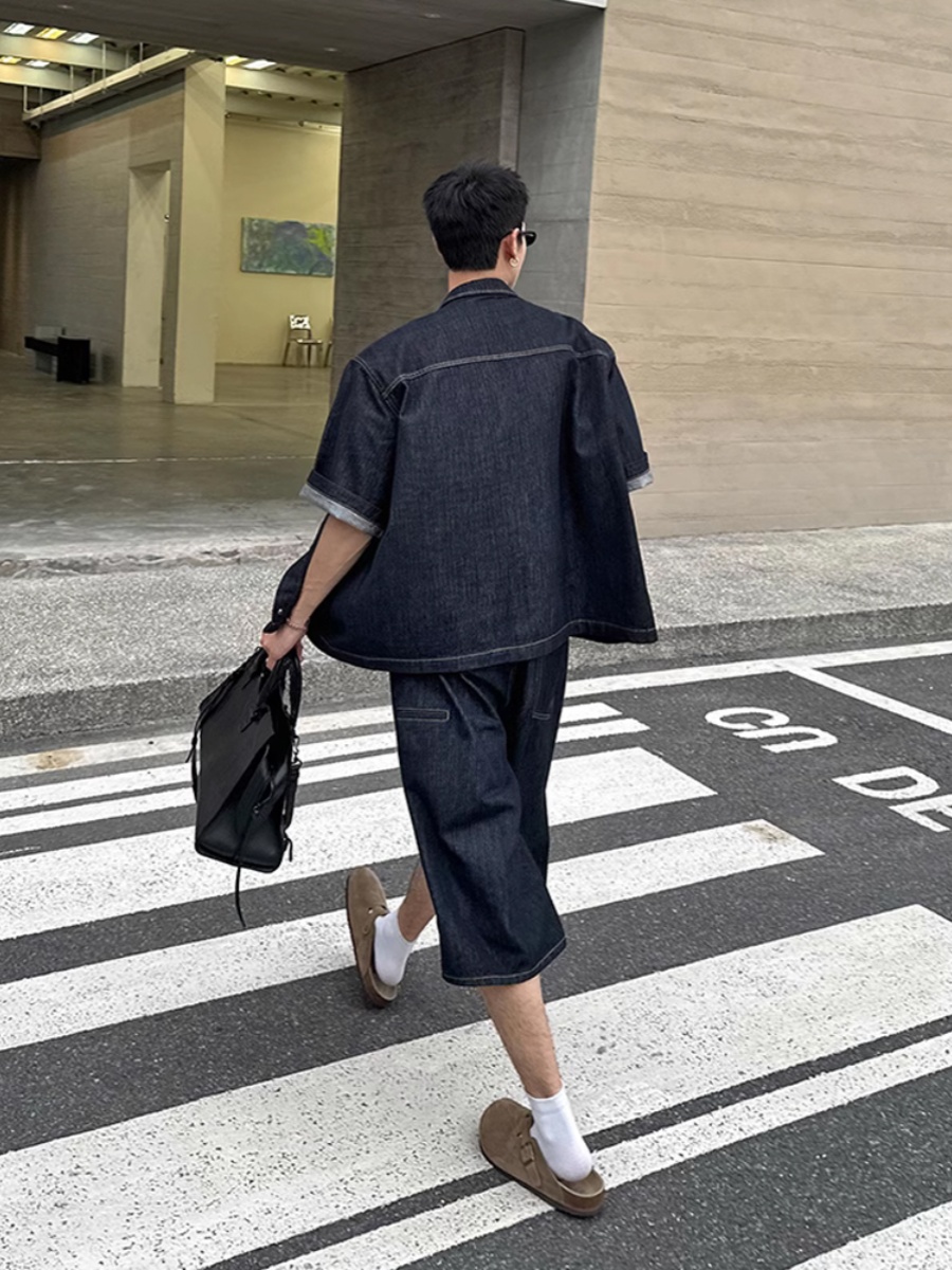 デニムセットアップ 半袖ゆったりデニムセットアップ