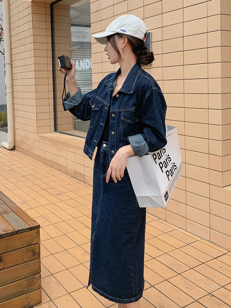 デニムセットアップ クラシカルロングスカートセット