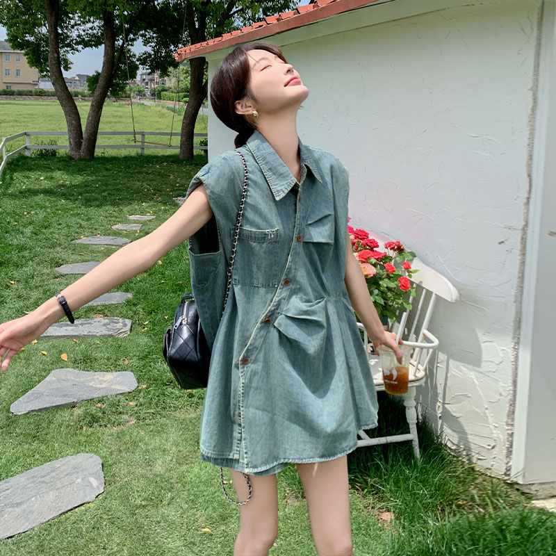 デニムセットアップ ゆったり袖デニムシャツセット