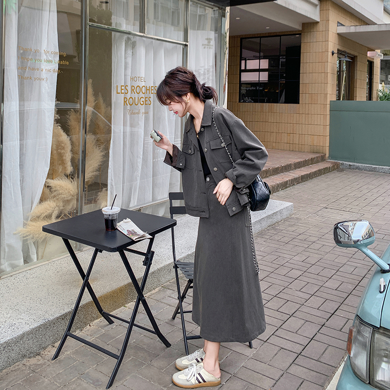 デニムセットアップ こなれ感ジャケット×スカートセット