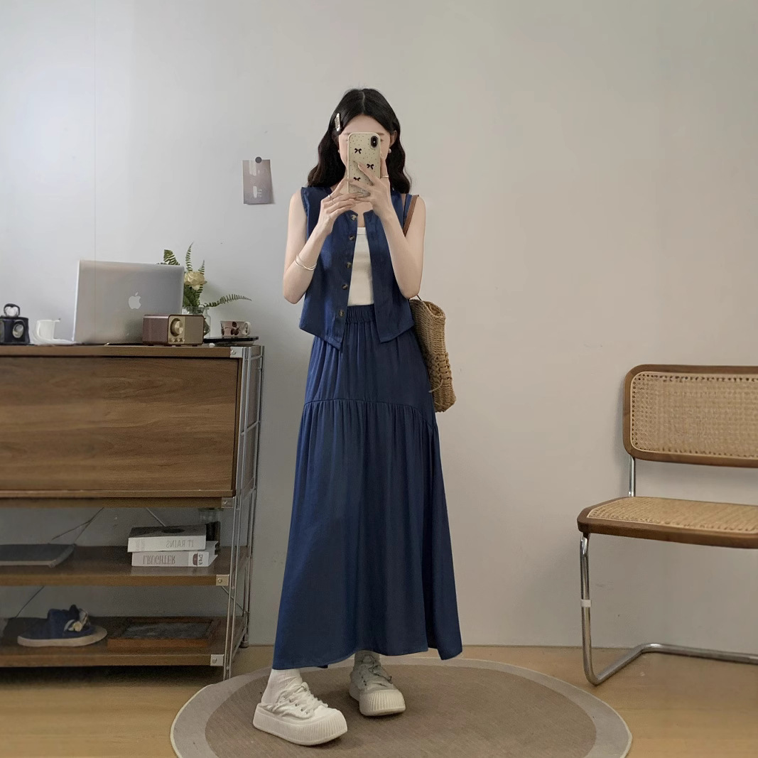 デニムセットアップ 夏日ティアードマキシセット