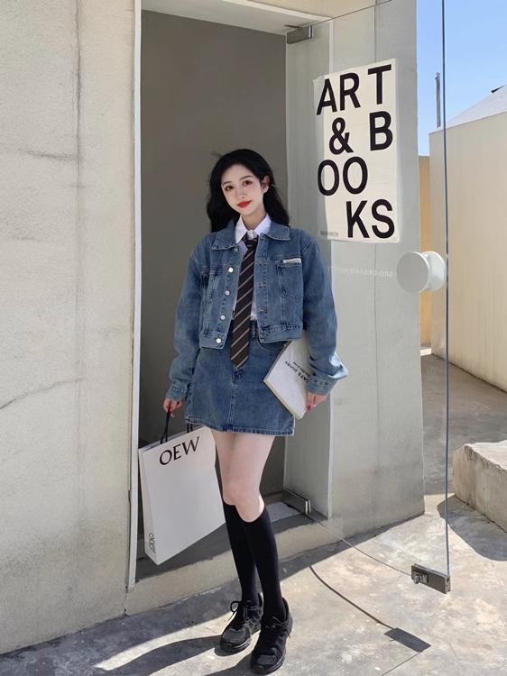 デニムセットアップ レトロ制服風デニムミニセット