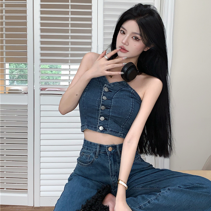 デニムセットアップ フロントボタン美シルエットビスチェセット