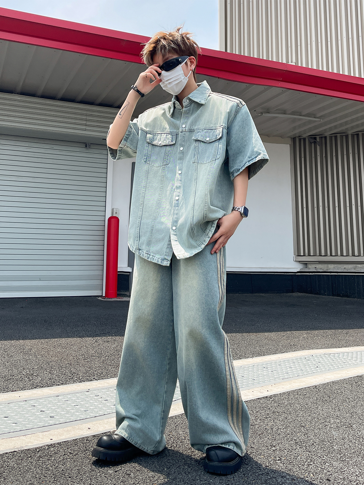 デニムセットアップ ゆったりワイドデニムセットアップ