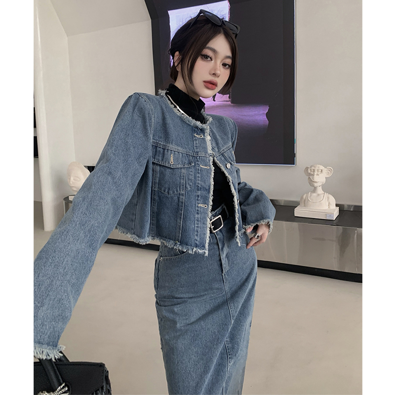 デニムセットアップ クラシカルショートジャケット＆ロングスカート