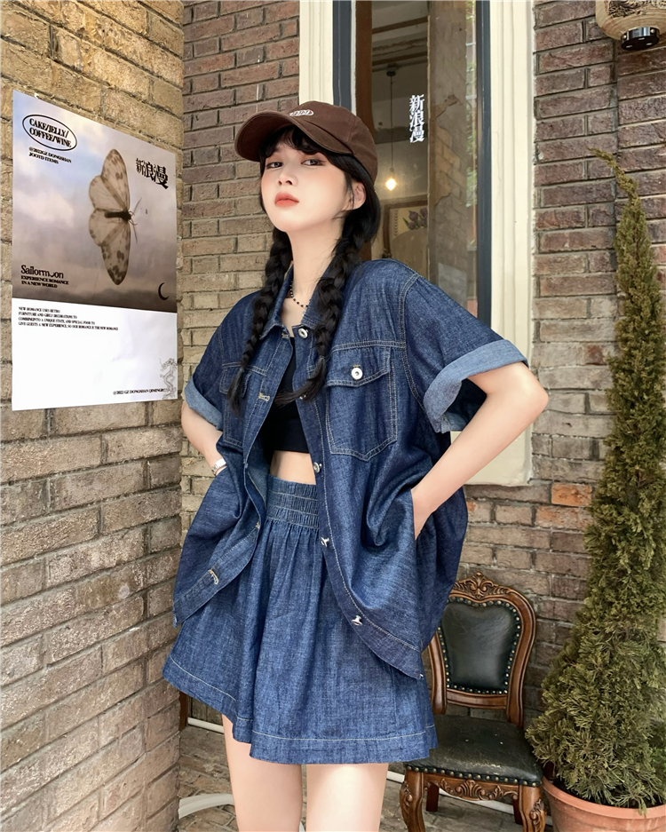 デニムセットアップ ゆったりシルエット 半袖ショートセット