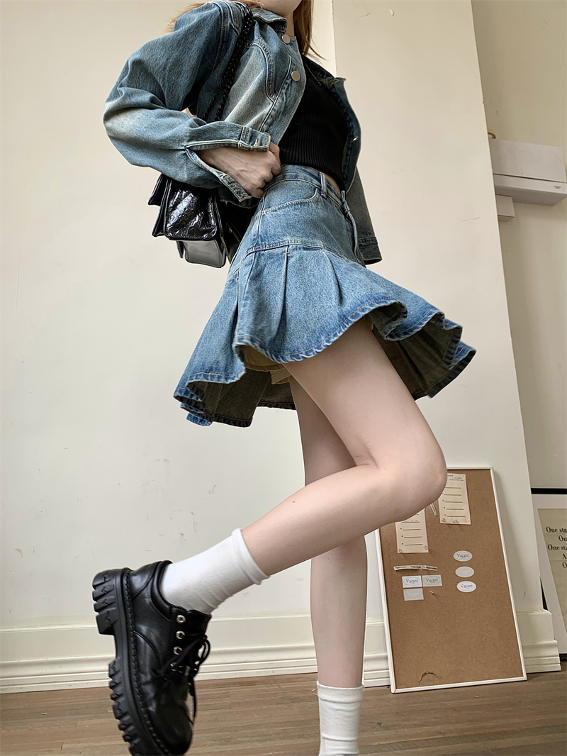 デニムセットアップ コンパクトデニムフレアスカートセット