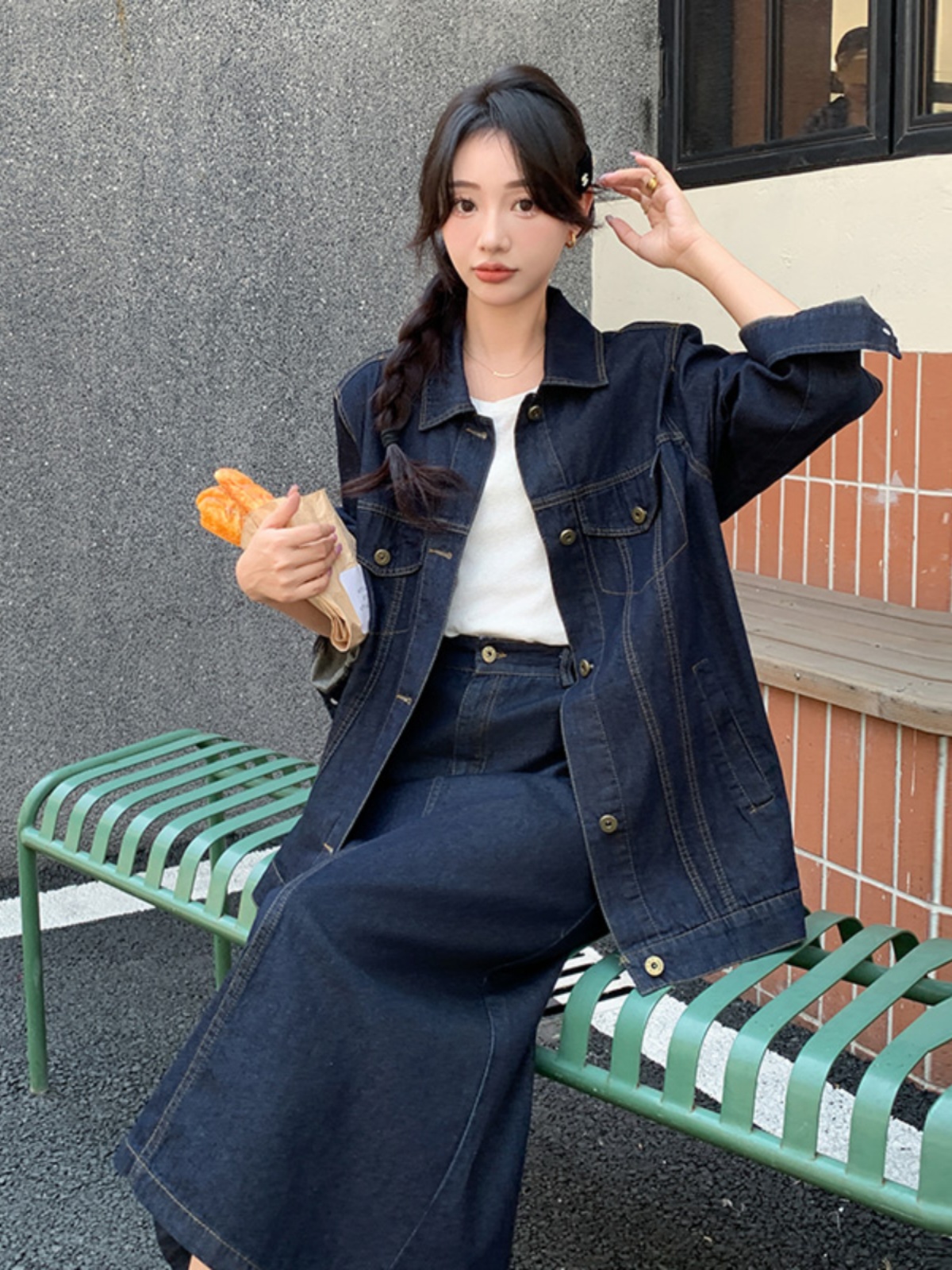 デニムセットアップ ゆったりシルエットデニムセットアップ