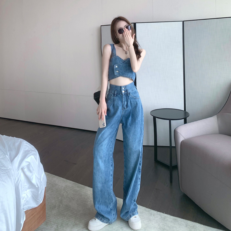 デニムセットアップ ハートカット ビスチェワイドパンツセット