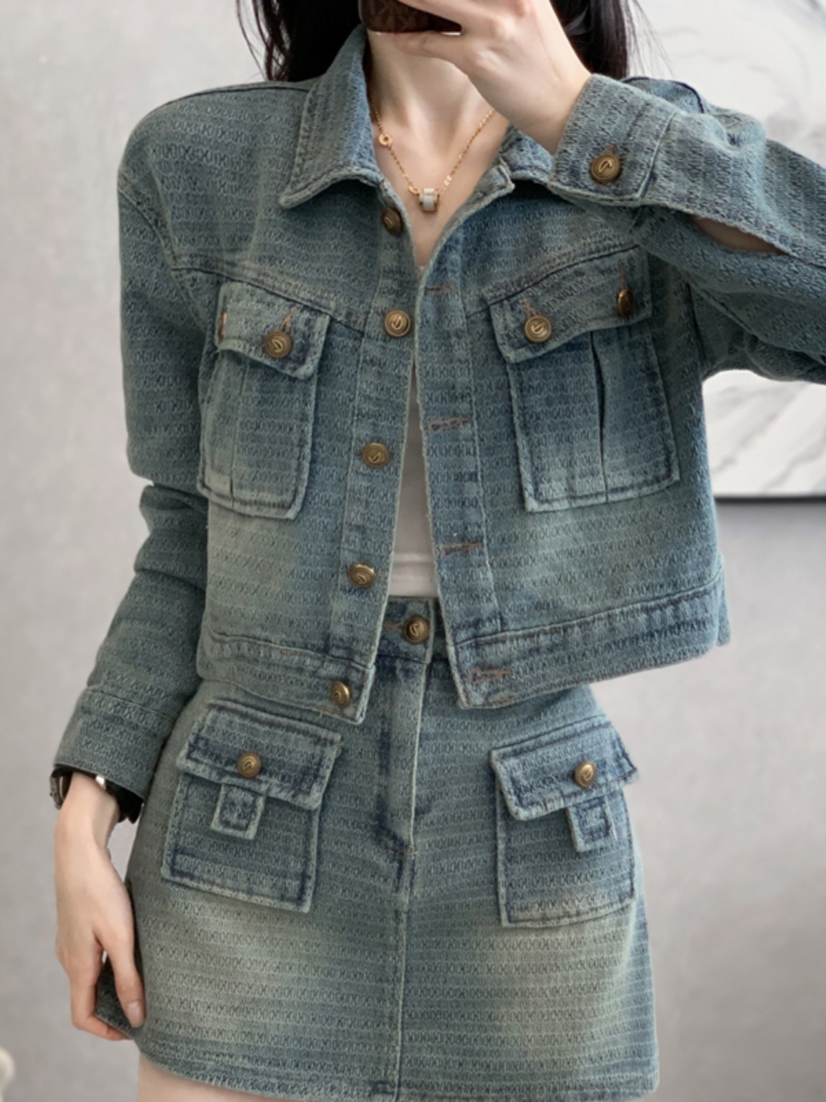 デニムセットアップ クロップド丈ジャケット＆ミニスカート
