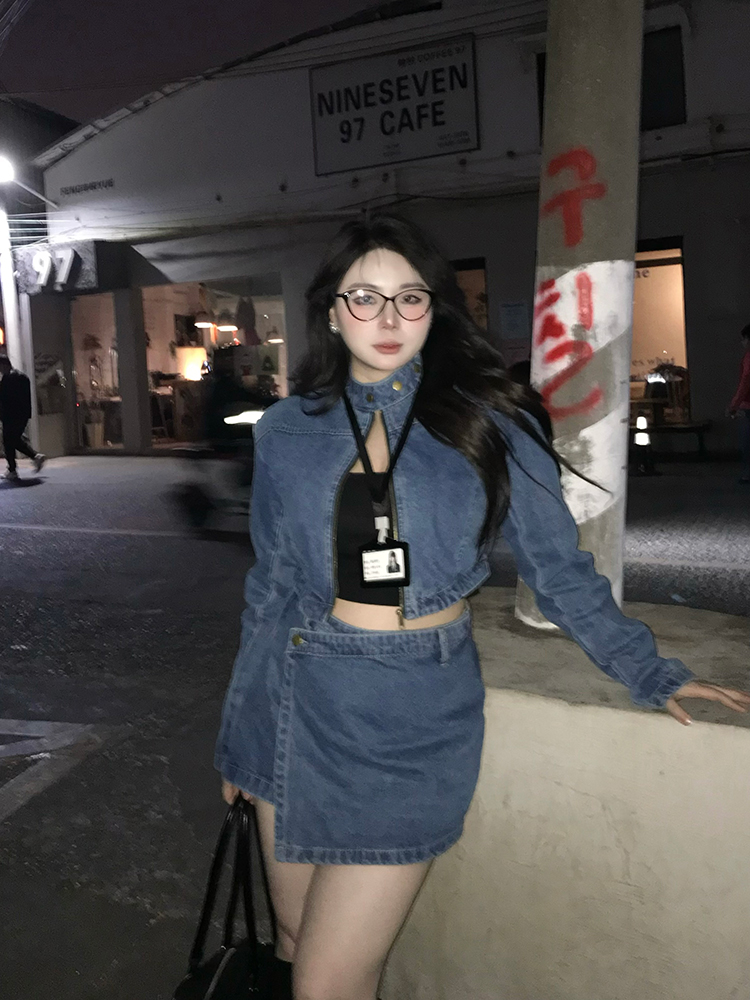 デニムセットアップ カジュアル切替ミニスカートセット