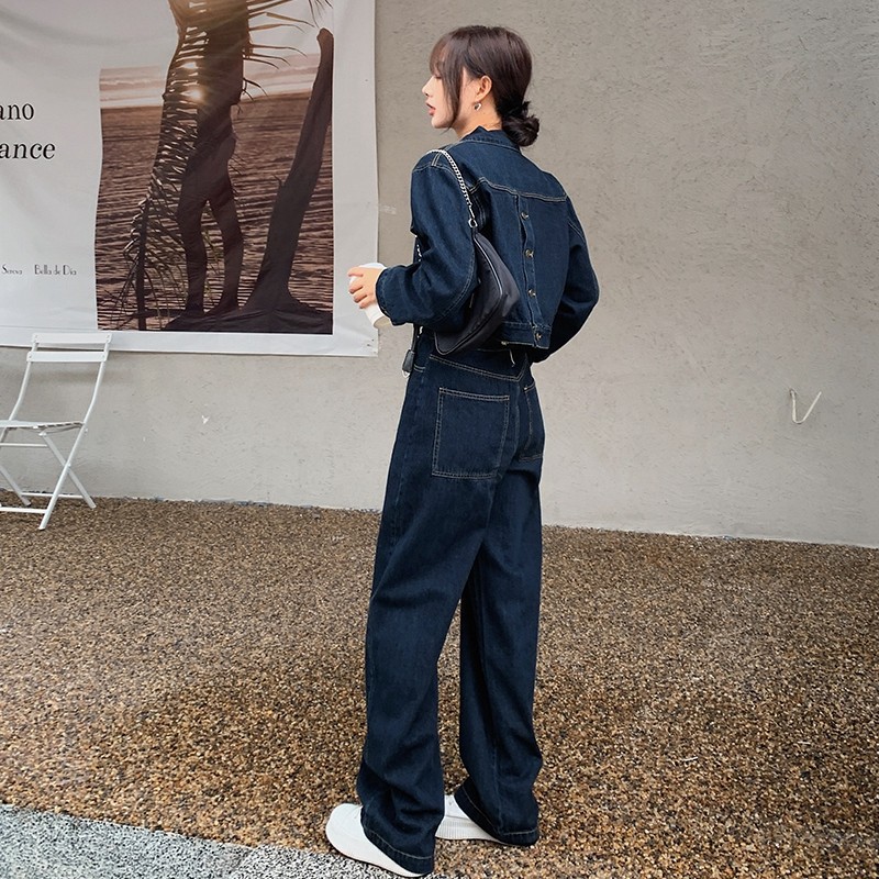 デニムセットアップ ゆったりシルエット上下セット天然綿デニムジャケットパンツ