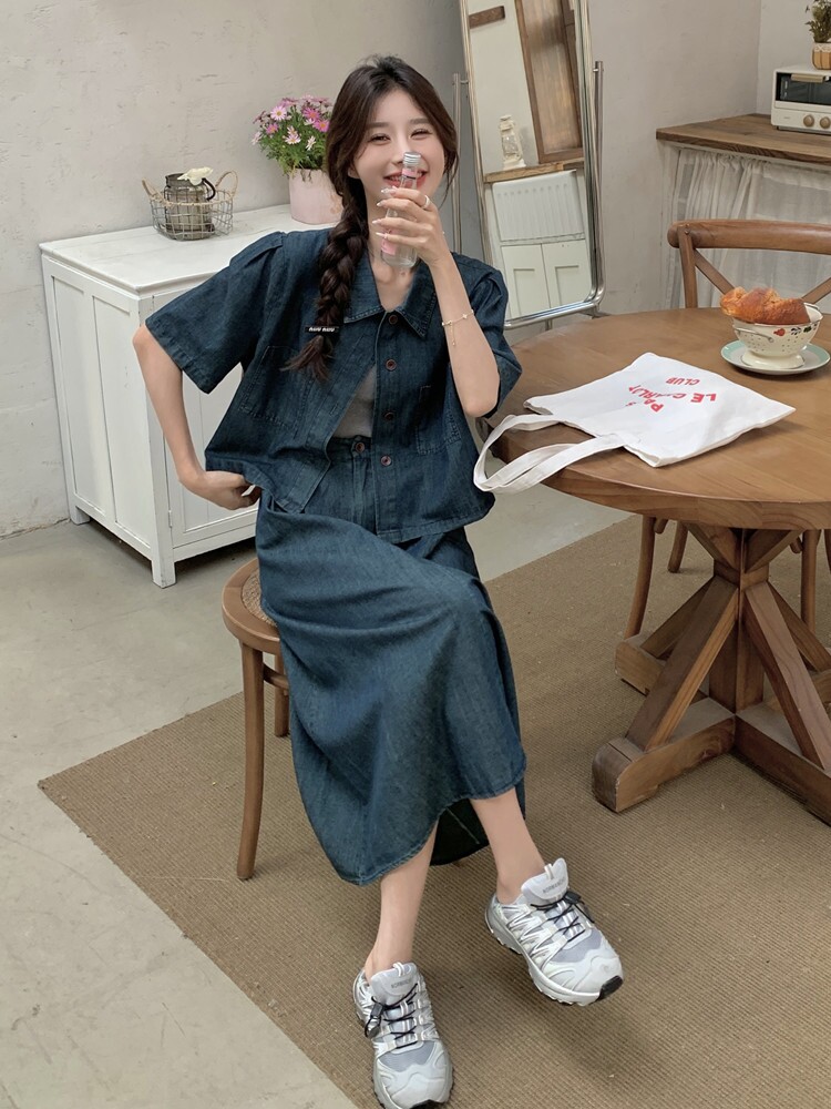 デニムセットアップ ナチュラルゆったり半袖セットアップ