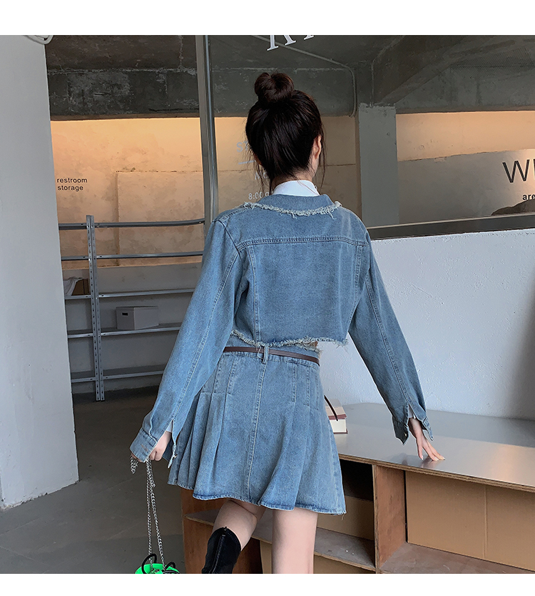 デニムセットアップ クロップド丈デニム制服風セットアップ